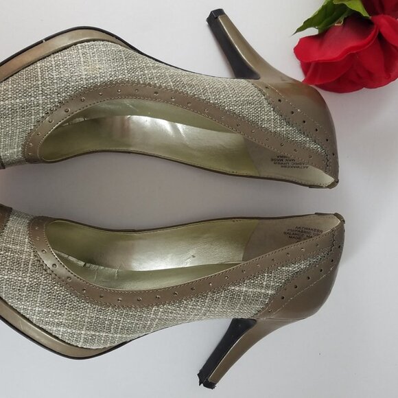 AK Anne Klein Platform Heels Taupe 7M Wake Pantene Tweed Pumps Shoes 3” Heels - Picture 8 of 8